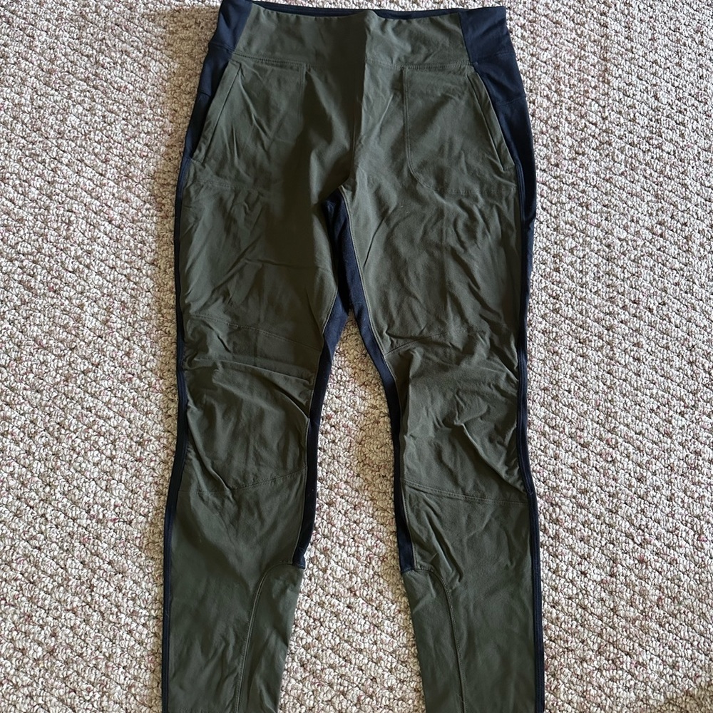 Olive green and black Athleta hiking pants